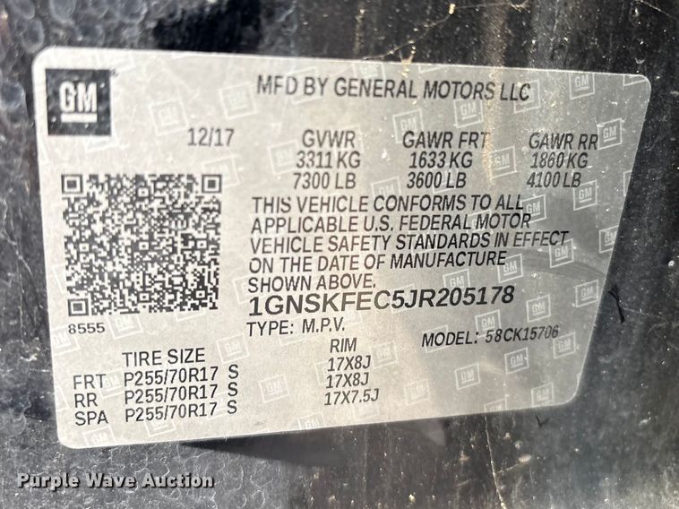 image for item EV2887 2018 Chevrolet Tahoe SSV SUV