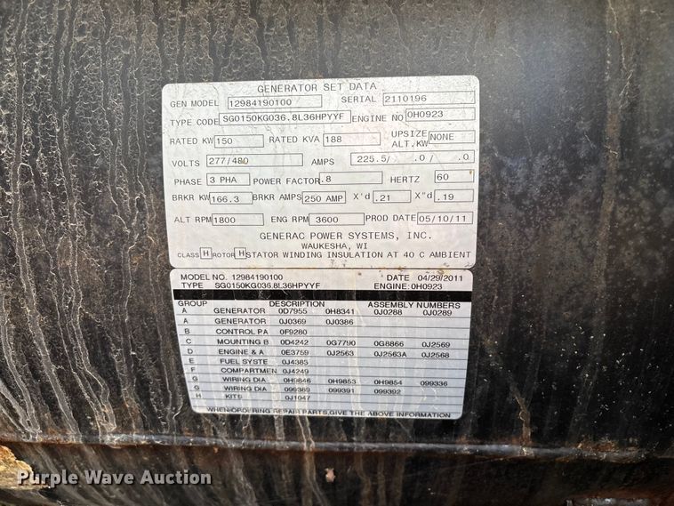 image for item EV3515 2011 Generac SG150 generator