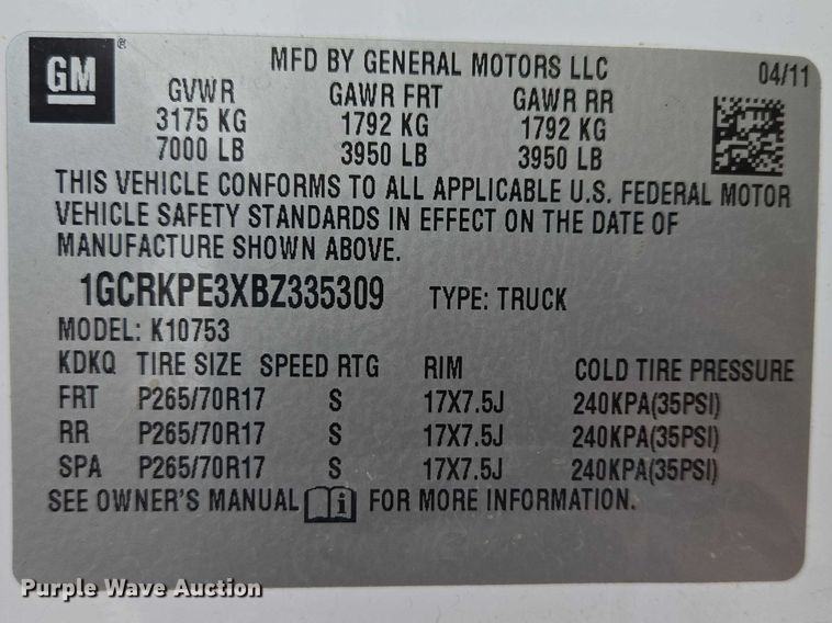 image for item EV5698 2011 Chevrolet Silverado 1500 Ext. Cab pickup truck