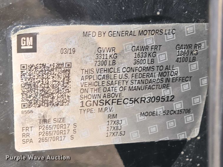 image for item EV5710 2019 Chevrolet Tahoe SSV SUV