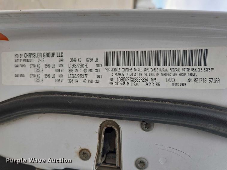 image for item EV5717 2012 Dodge Ram 1500 Ext. Cab pickup truck