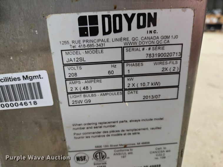 image for item EV5757 2013 Doyon JA12SL oven