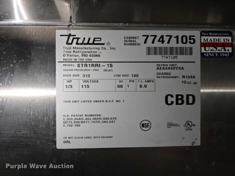image for item EV5765 True Manufacturing STR1RRI-1S refrigerator