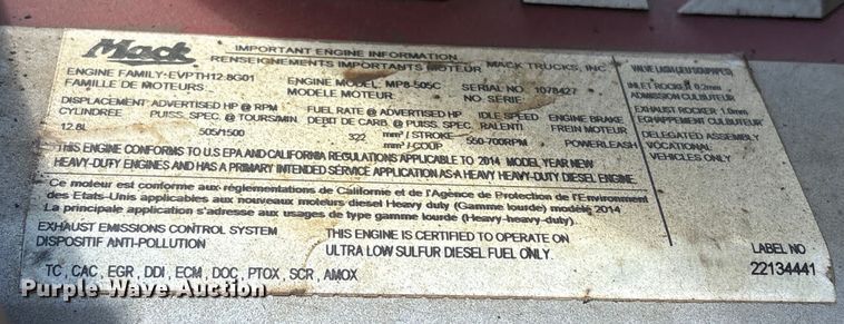 image for item EW1496 2015 Mack Gu  rollback truck