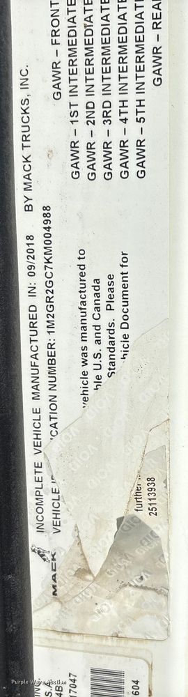 image for item EW1497 2019 Mack Granite rollback truck