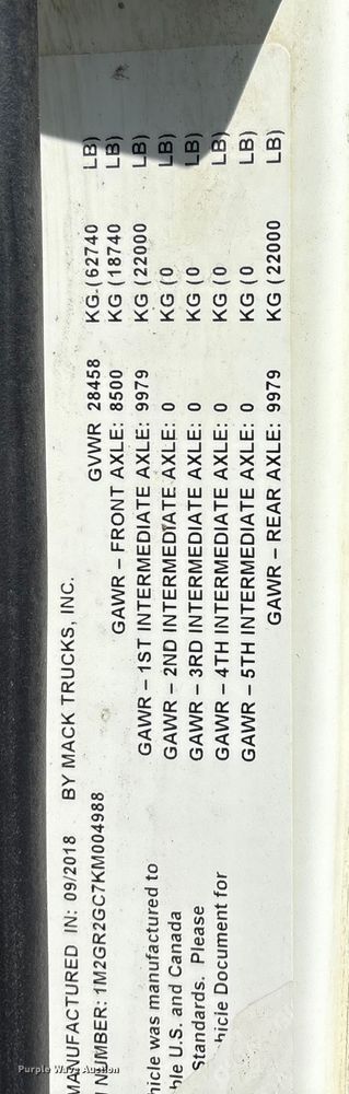 image for item EW1497 2019 Mack Granite rollback truck