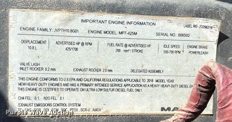 image for item EW1497 2019 Mack Granite rollback truck