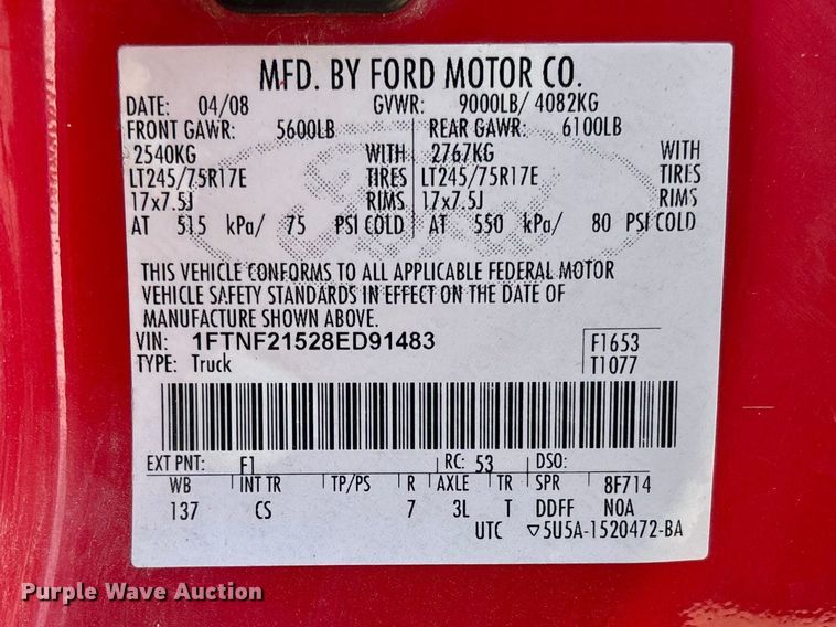 image for item FB3327 2008 Ford F250 Super Duty pickup truck