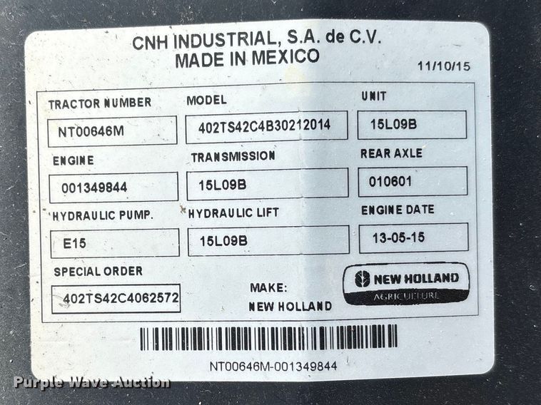image for item FB3328 2016 New Holland T56.120 MFWD tractor