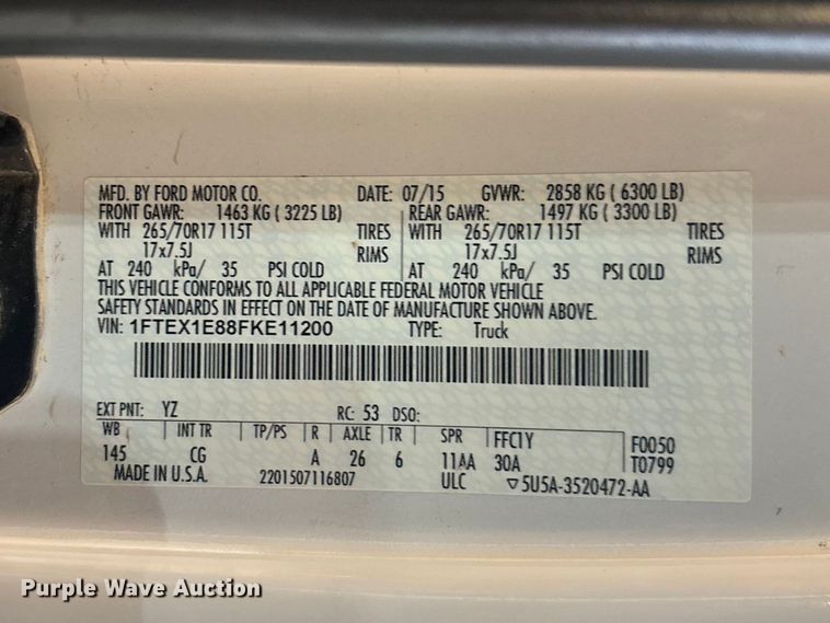 image for item FB3338 2015 Ford F150 Ext. Cab pickup truck