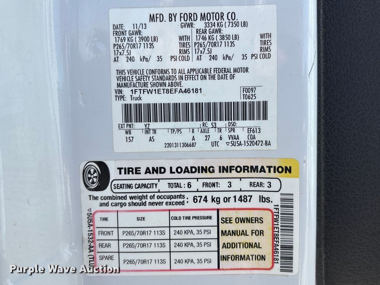 image for item FB3621 2014 Ford F150 Crew Cab pickup truck