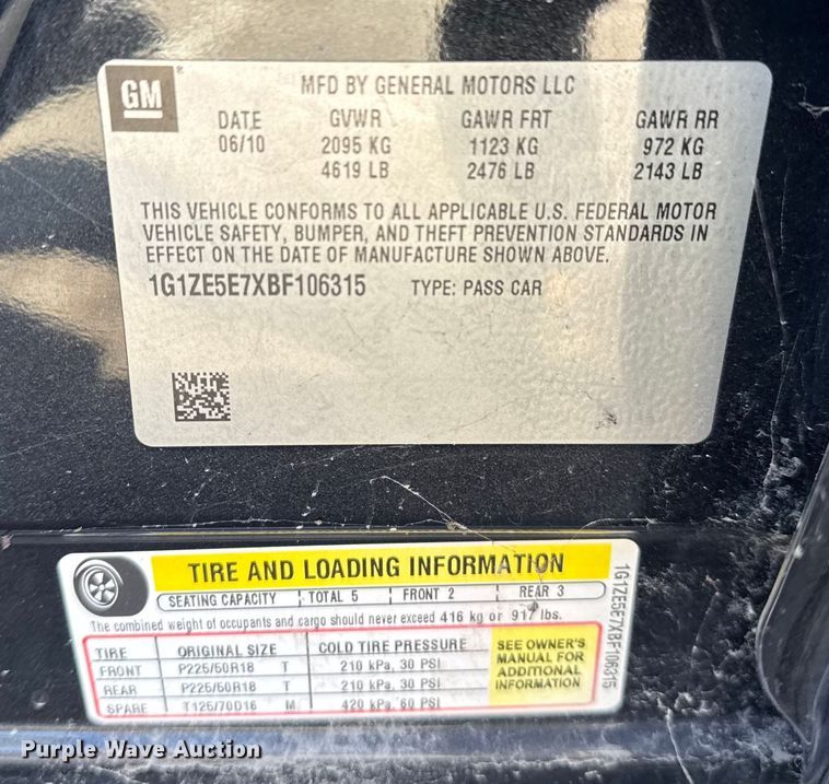 image for item FB8602 2011 Chevrolet Malibu 