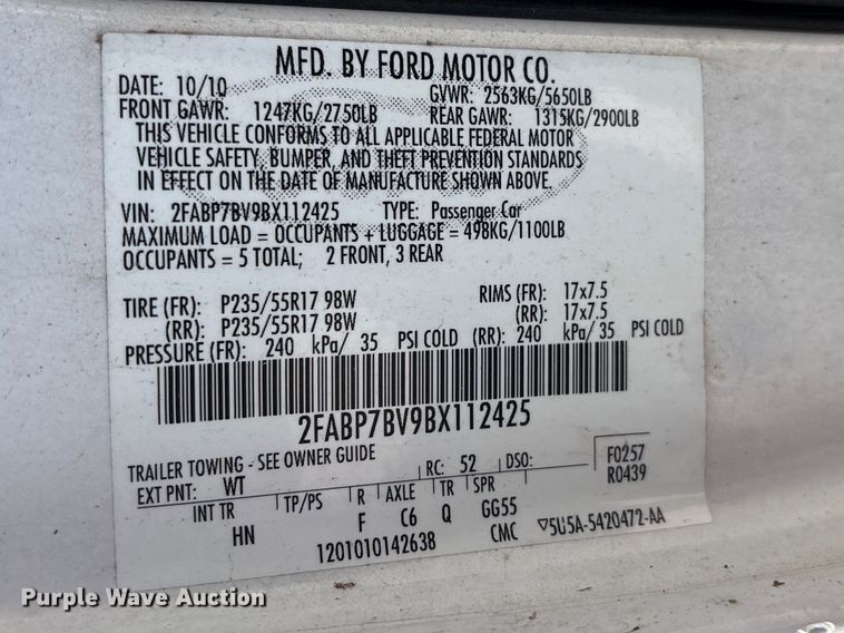 image for item FB8654 2011 Ford Crown Victoria Police Interceptor 