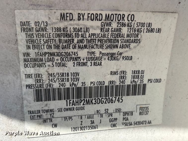 image for item FB8655 2013 Ford Taurus Police Interceptor 
