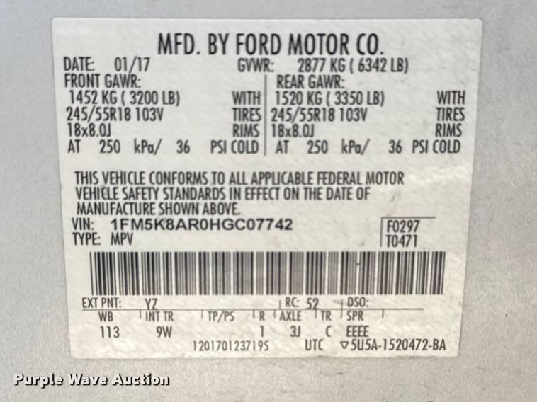 image for item FB8659 2017 Ford Explorer Police Interceptor SUV