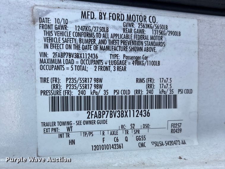 image for item FB8661 2011 Ford Crown Victoria Police Interceptor 