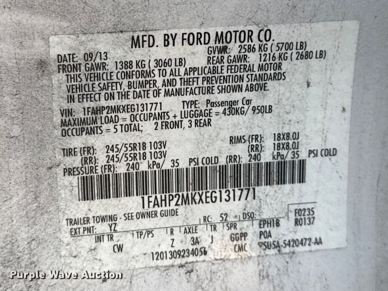 image for item FB8677 2014 Ford Taurus Police Interceptor 