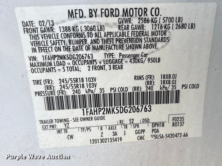 image for item FB8683 2013 Ford Taurus Police Interceptor 