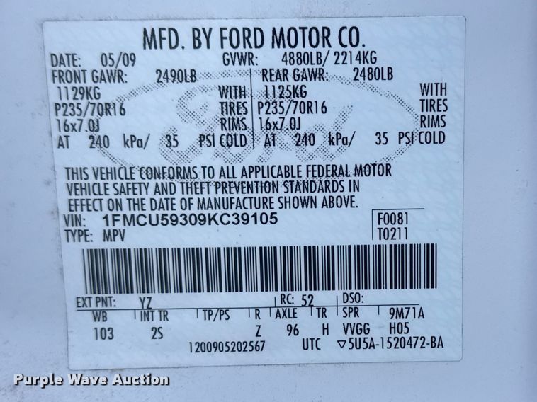 image for item FB8684 2009 Ford Escape SUV