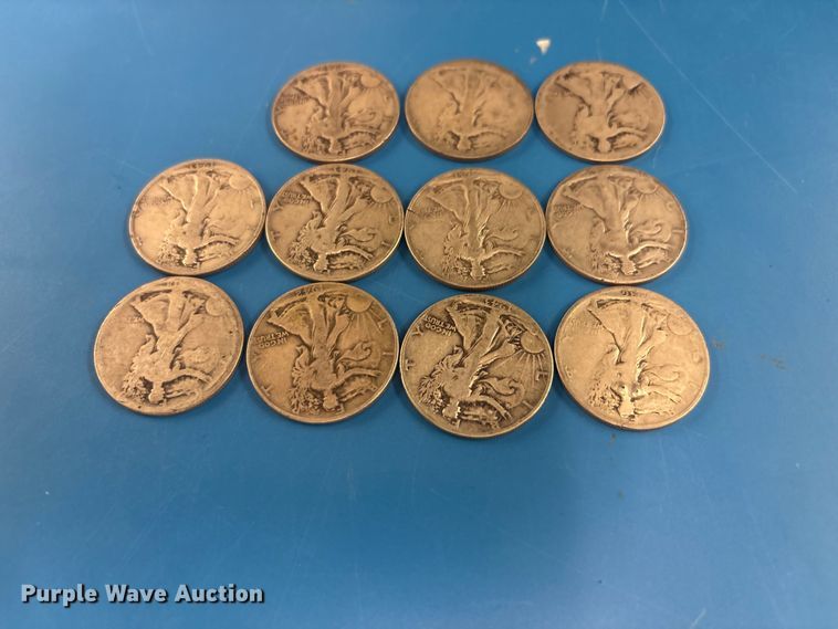 image for item FB8718 (11) Lady Walking Liberty half dollar coins