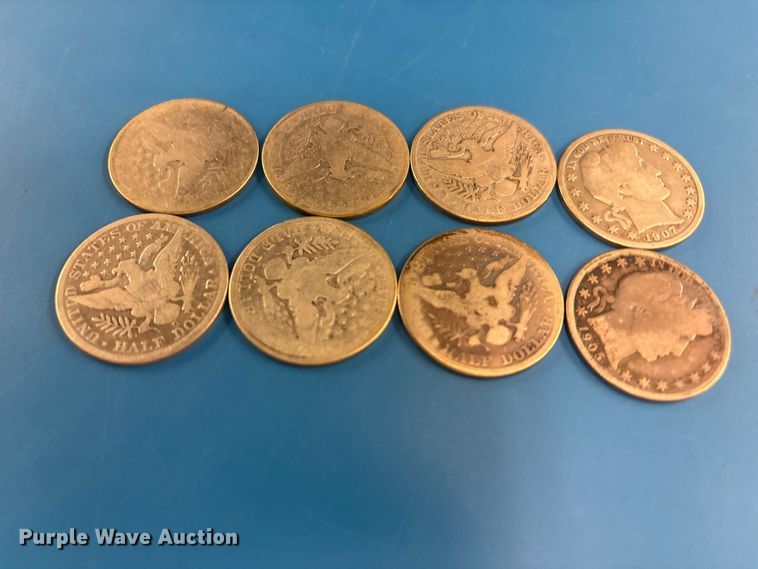 image for item FB8719 (8) Barber half dollar coins