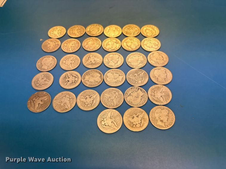 image for item FB8720 Approximately 33 Barber half dollar coins
