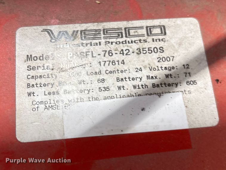 image for item FB8729 Wesco PASFL-76-42-3550S pallet stacker