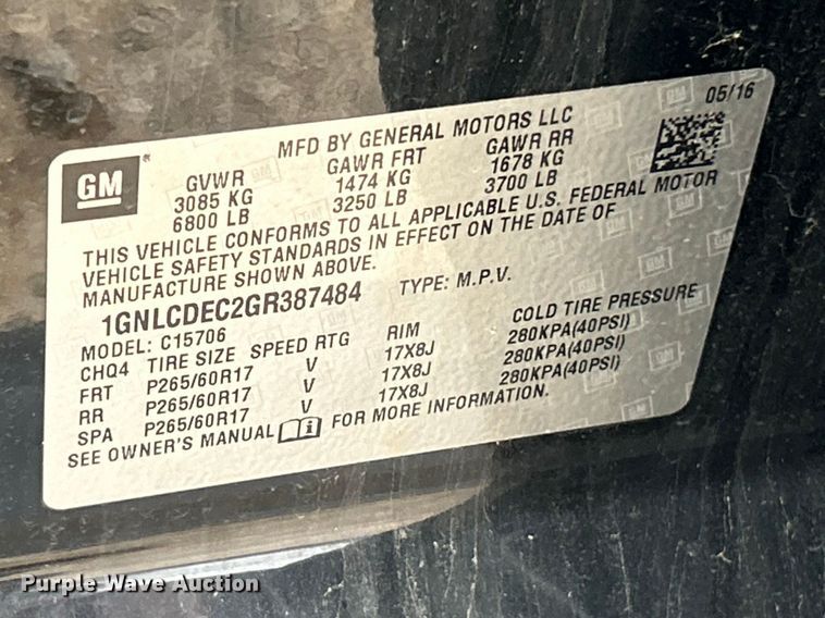 image for item FC5237 2016 Chevrolet Tahoe Police  SUV