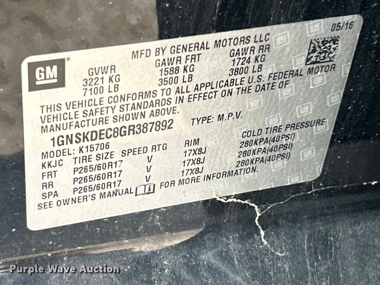 image for item FC5242 2016 Chevrolet Tahoe Police SUV