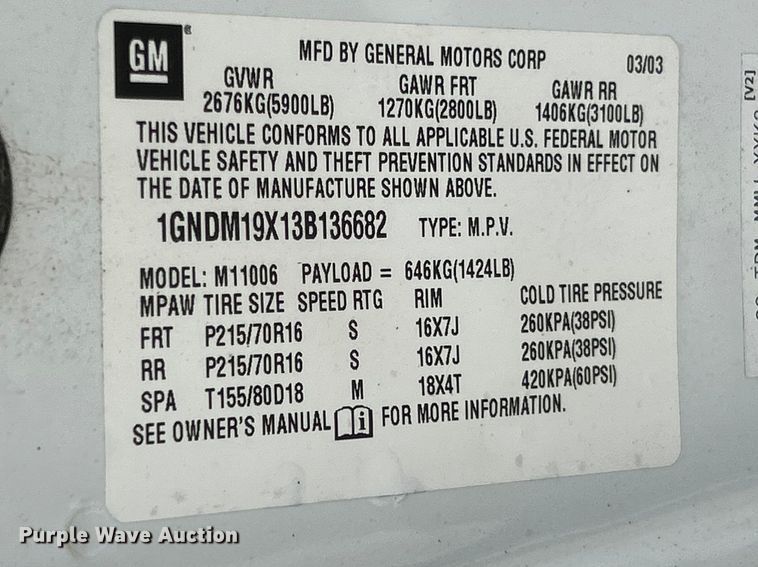 image for item FC5246 2003 Chevrolet Astro  van