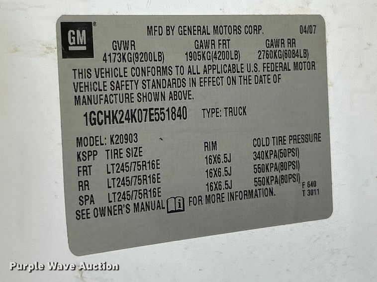 image for item FC5247 2007 Chevrolet Silverado 2500HD pickup truck