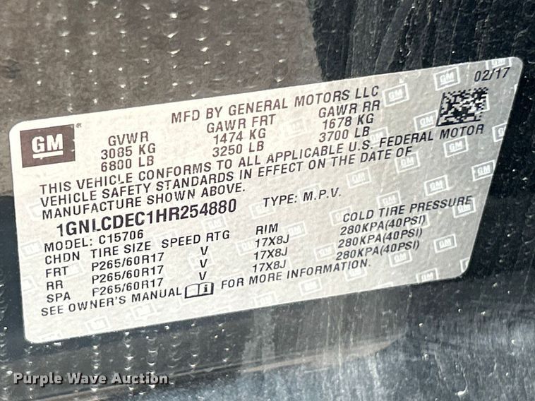 image for item FC5249 2017 Chevrolet Tahoe Police SUV