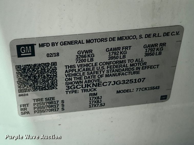 image for item FC5251 2018 Chevrolet Silverado 1500 Crew Cab pickup truck