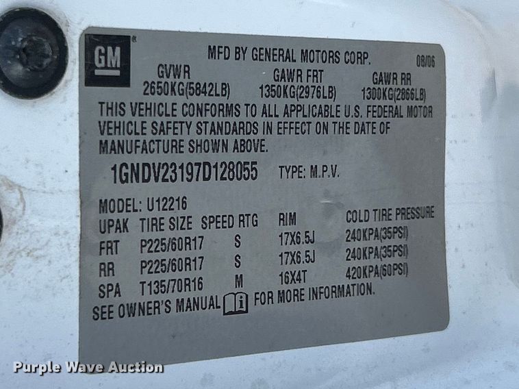 image for item FC5259 2007 Chevrolet Uplander  van