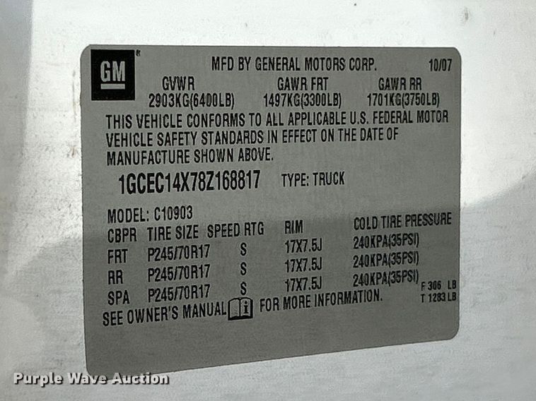 image for item FC5262 2008 Chevrolet Silverado 1500 pickup truck