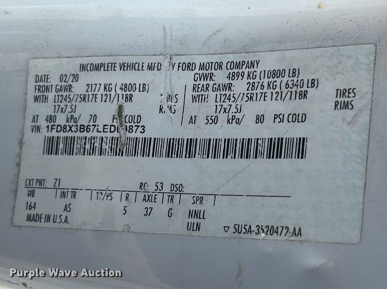 image for item FC5273 2020 Ford F350 Super Duty Ext. Cab utility bed pickup truck