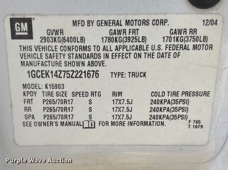 image for item FC5523 2005 Chevrolet Silverado 1500 pickup truck