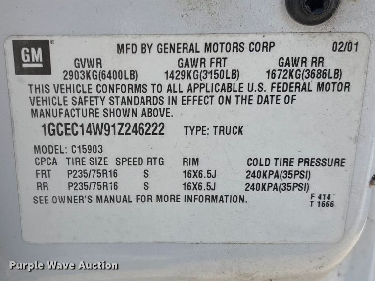 image for item FC5524 2001 Chevrolet 1500 pickup truck