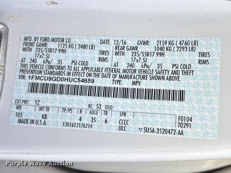 image for item FG0172 2017 Ford Escape SE SUV