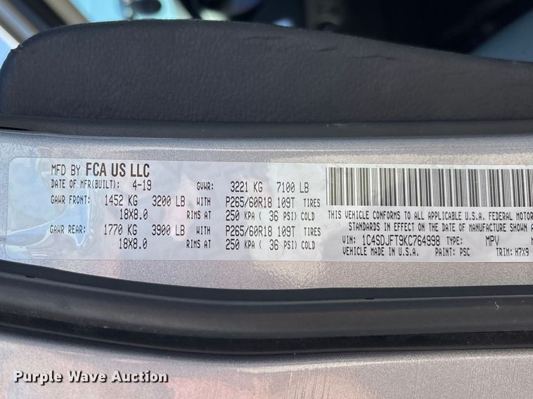 image for item FG0178 2019 Dodge Durango SSV SUV