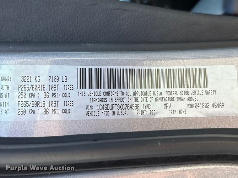 image for item FG0178 2019 Dodge Durango SSV SUV