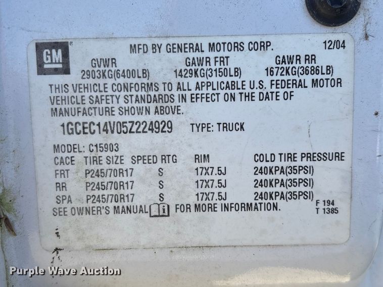 image for item FG0186 2005 Chevrolet Silverado 1500 pickup truck