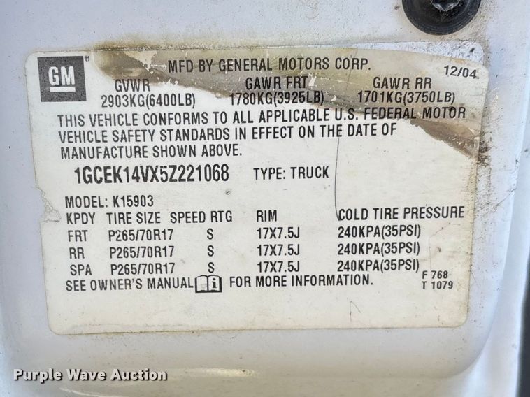 image for item FG0187 2005 Chevrolet Silverado 1500 pickup truck