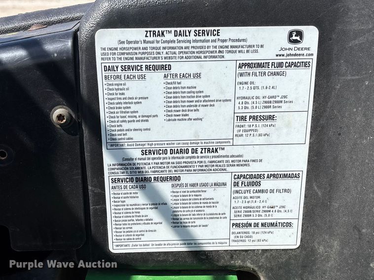 image for item FG0192 2018 John Deere Z960M ZTR lawn mower