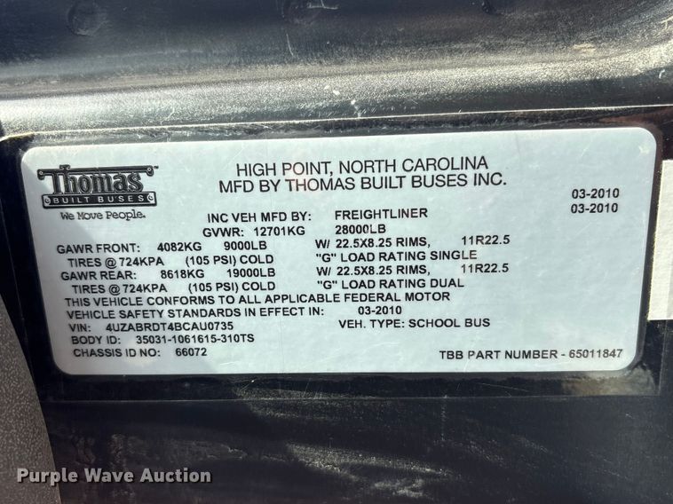 image for item FG2779 2011 Freightliner B2 school bus