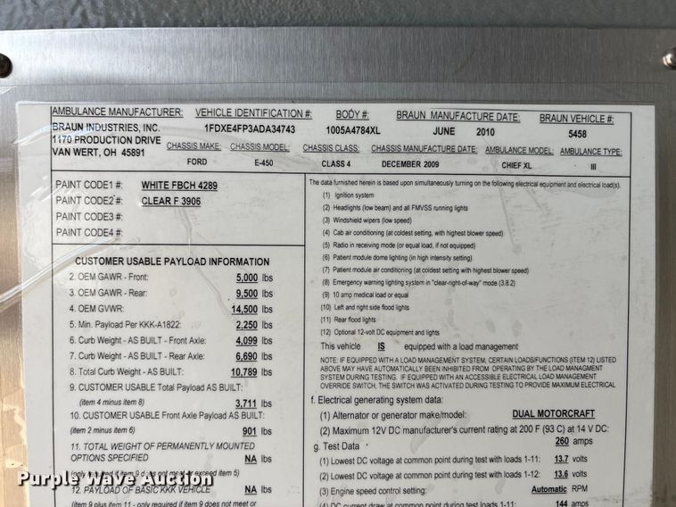 image for item FG2780 2010 Ford E450 ambulance