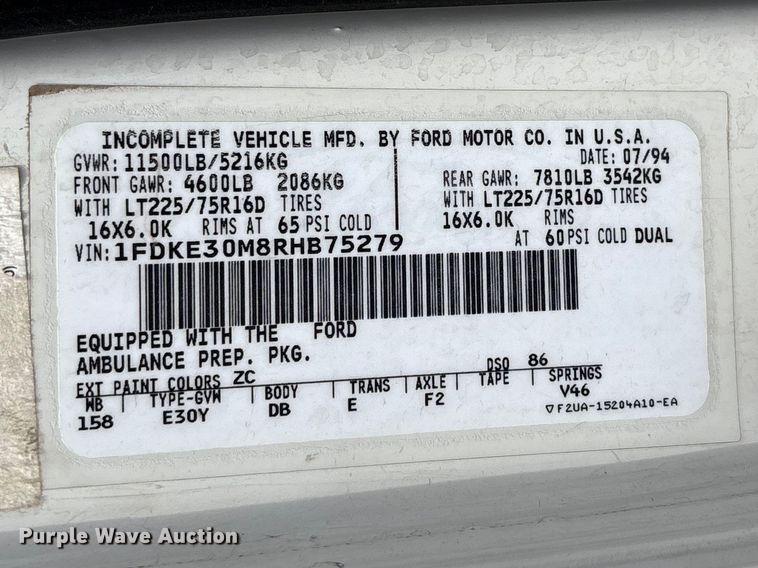 image for item FG2815 1994 Ford E350 ambulance