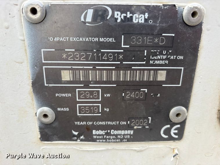 image for item FK1301 2002 Bobcat 331E*D mini excavator