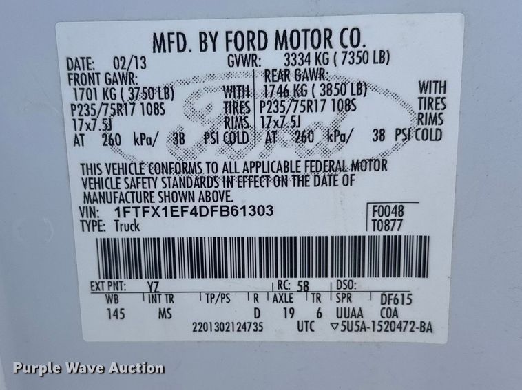 image for item FK1849 2013 Ford F150 Ext. Cab pickup truck