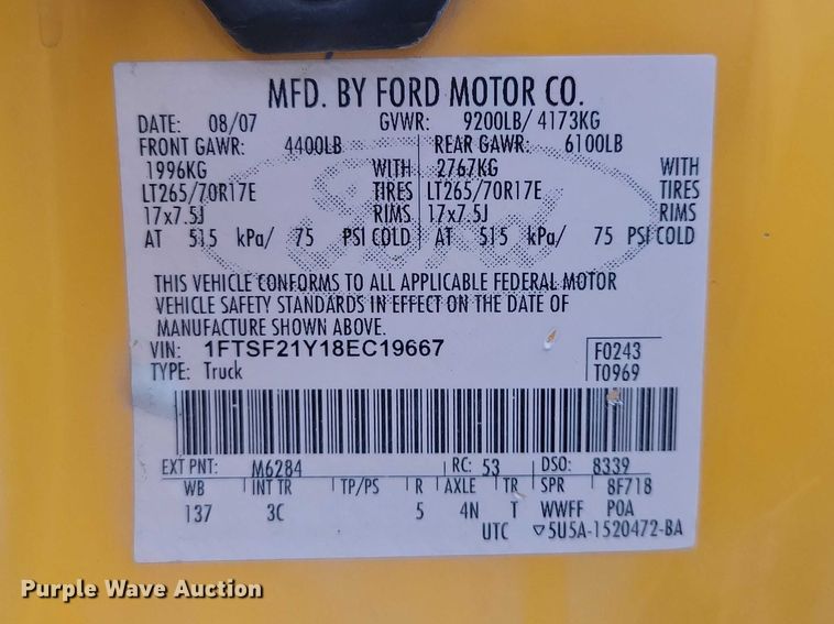 image for item NK9927 2008 Ford F250 Super Duty XLT pickup truck